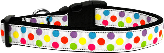 White Multi-Dot Nylon Dog Collar XL