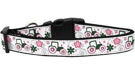 Pink Tractors Nylon Dog Collar Medium