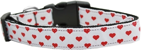 White and Red Dotty Hearts Nylon Dog Collar SM