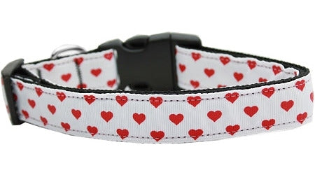 White and Red Dotty Hearts Nylon Dog Collar SM