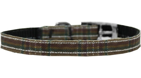 Plaid Nylon Dog Collar with classic buckle 3/8" Brown Size 8