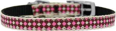 Pink Checkers Nylon Dog Collar with classic buckle 3/8" Size 14