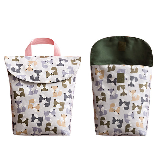Color: Grey little fox, Size: S - Baby diaper storage bag