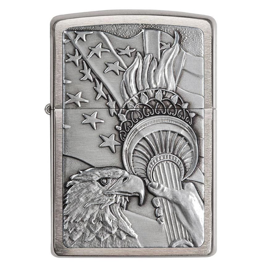 Zippo Windproof Lighter Patriotic Eagle Emblem Brushed Chrome