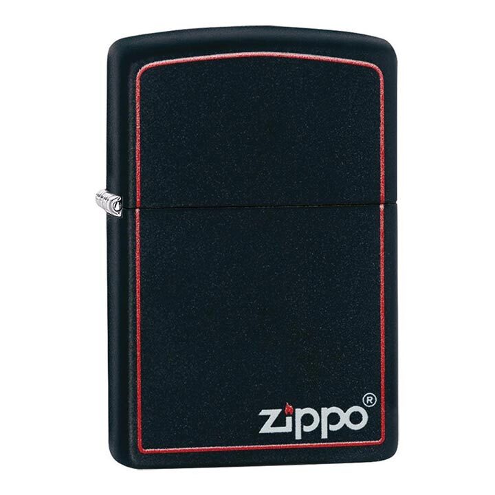 Zippo Windproof Lighter Black Matte w/Zippo Logo & Red Border