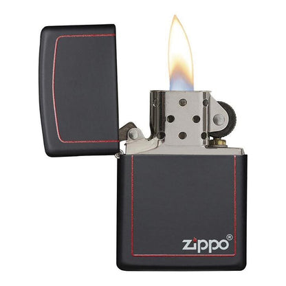 Zippo Windproof Lighter Black Matte w/Zippo Logo & Red Border