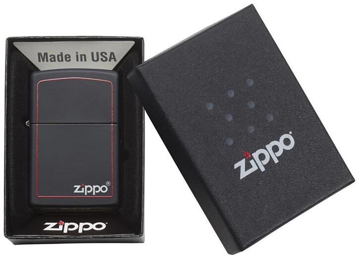 Zippo Windproof Lighter Black Matte w/Zippo Logo & Red Border