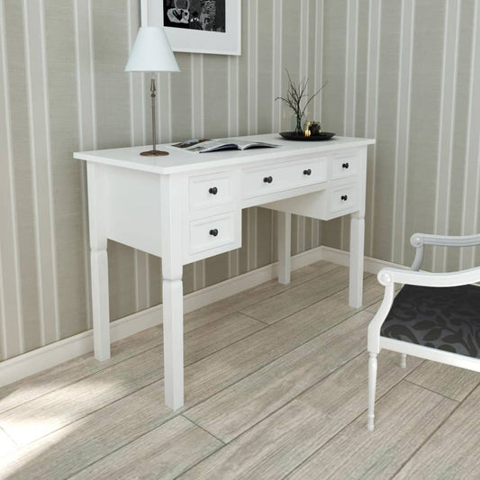 vidaXL White Writing Desk with 5 Drawers