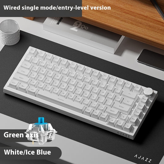 Color: White - Wireless Bluetooth Three-model Mechanical Keyboard Customized Hot Plug T Game Side Carving