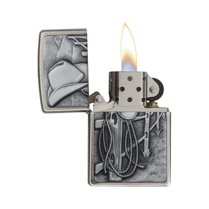 Zippo Windproof Lighter Resting Cowboy Brushed Chrome