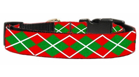 Christmas Argyle Nylon Ribbon Collar Large