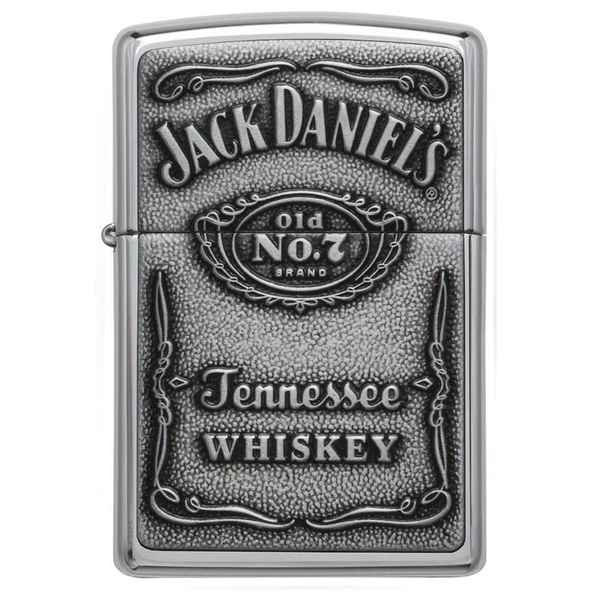 Zippo Windproof Lighter Jack Daniel's Label-Pewter Emblem High Polish Chrome