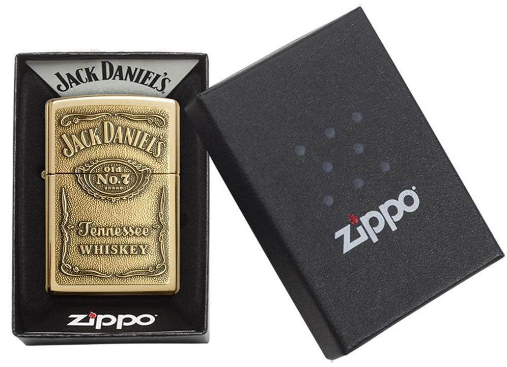 Zippo Windproof Lighter Jack Daniel's Label-Brass Emblem High Polish Brass