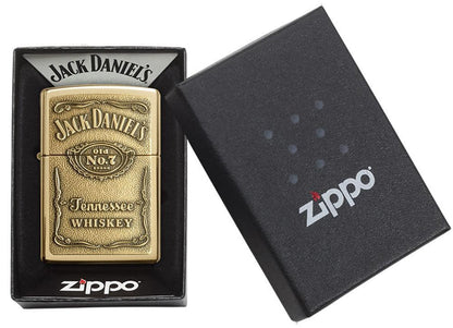 Zippo Windproof Lighter Jack Daniel's Label-Brass Emblem High Polish Brass