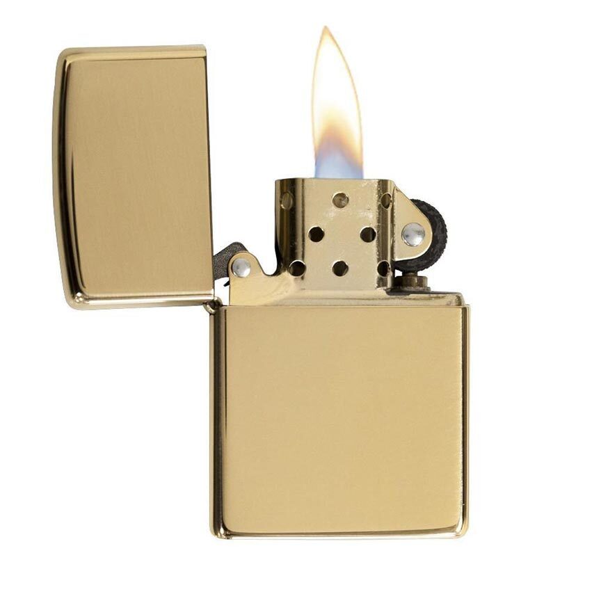 Zippo Windproof Lighter High Polish Brass w/o Solid Brass EngravedHigh Polish Brass