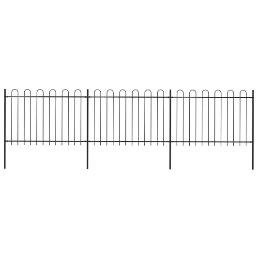 vidaXL Garden Fence with Hoop Top Steel 16.7' Black