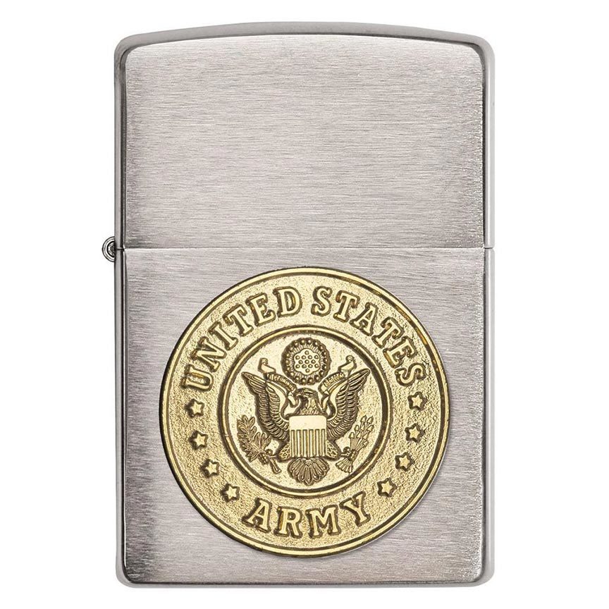 Zippo Windproof Lighter Army Emblem Brushed Chrome