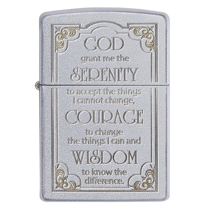 Zippo Windproof Lighter Serenity Prayer Satin Chrome Finish