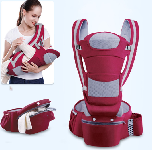 Color: Red cotton - Baby carrier baby waist stool breathable multifunction