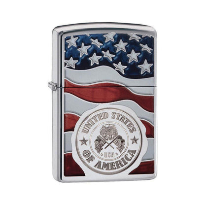 Zippo Windproof Lighter American Stamp on Flag High Polish Chrome Finish