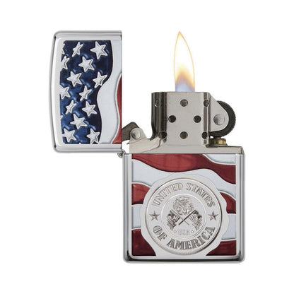 Zippo Windproof Lighter American Stamp on Flag High Polish Chrome Finish