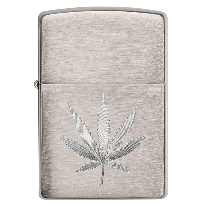 Zippo Brushed Chrome Marijuana Leaf Lighter