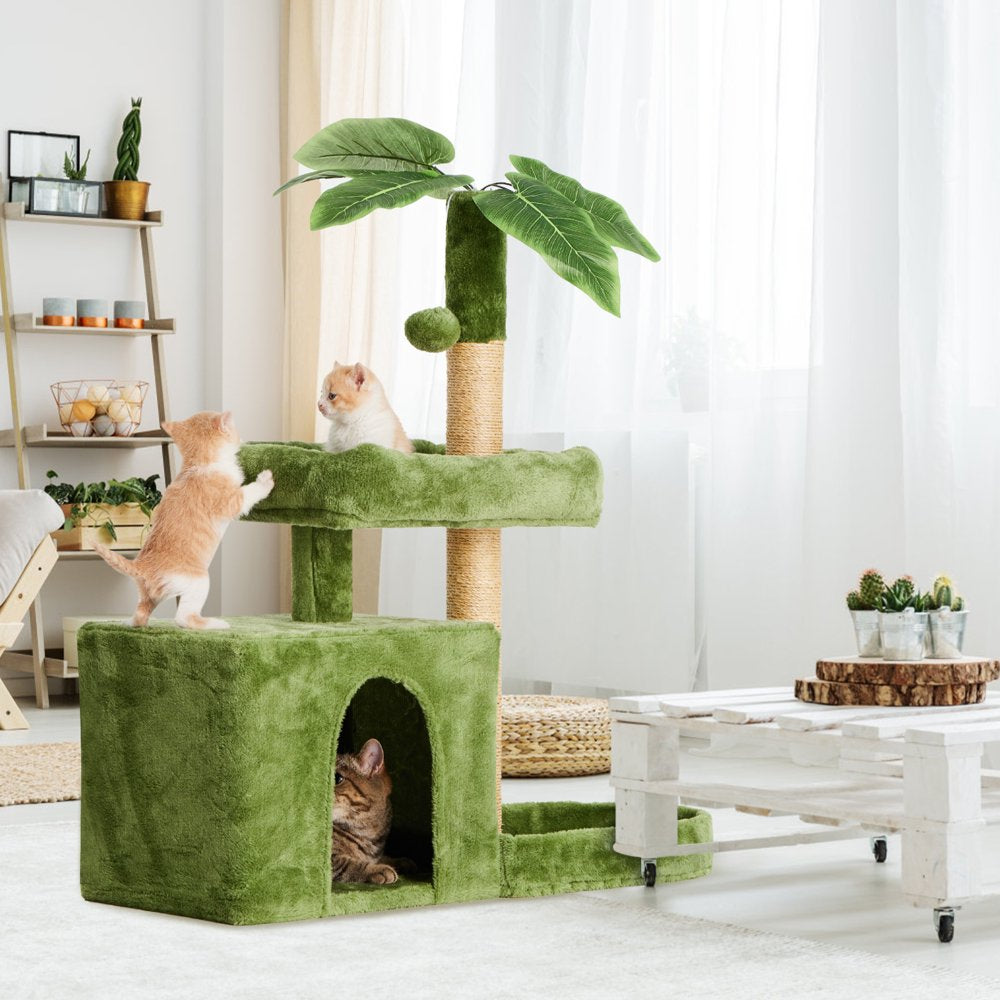 31.5" Green Leaf Cat Tree Tower - Cozy Condo & Scratching Posts