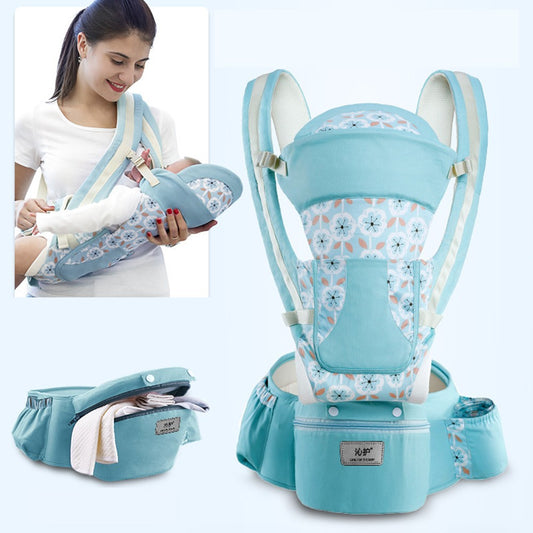 Color: Flower green cloth - Baby carrier baby waist stool breathable multifunction