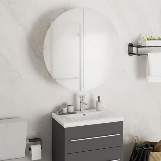 vidaXL Bathroom Cabinet with Round Mirror&LED White 18.5"x18.5"x6.9"