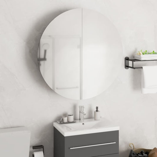 vidaXL Bathroom Cabinet with Round Mirror&LED White 21.3"x21.3"x6.9"