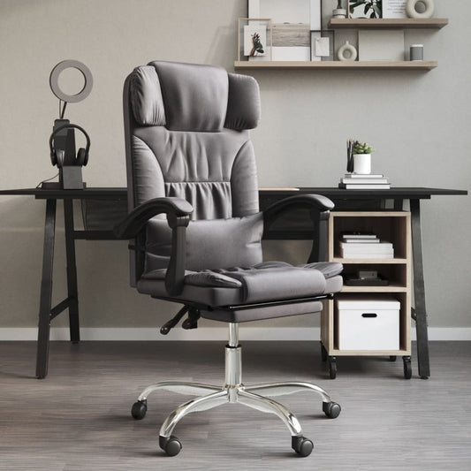 vidaXL Massage Reclining Office Chair Gray Faux Leather