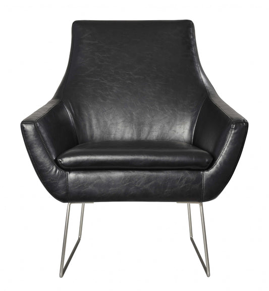 Distressed Black Faux Leather Armchair
