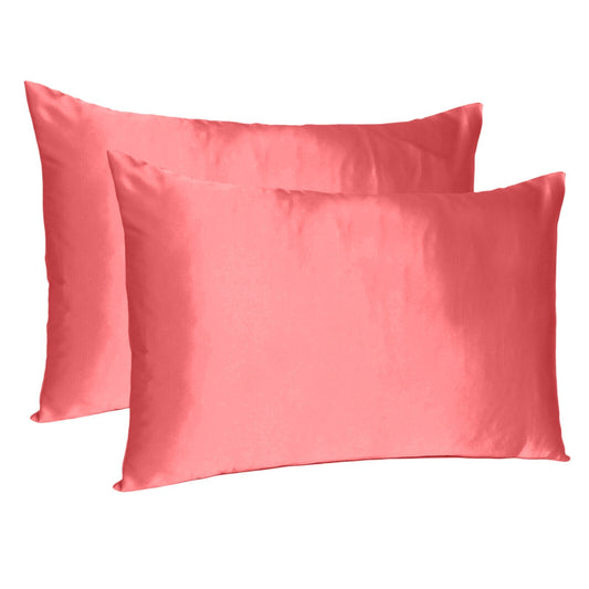 Coral Dreamy Set Of 2 Silky Satin Standard Pillowcases