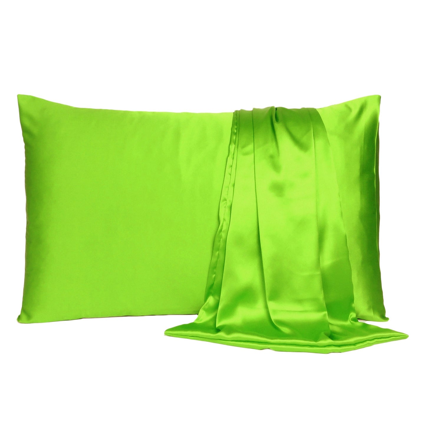 Bright Green Dreamy Set Of 2 Silky Satin Standard Pillowcases