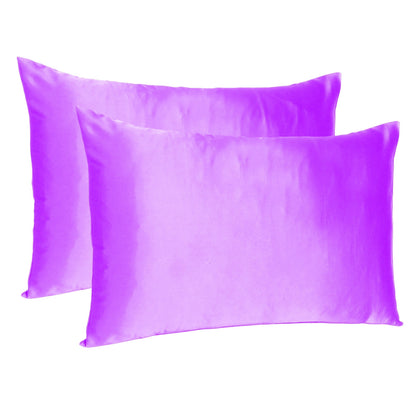 Violet Dreamy Set Of 2 Silky Satin Queen Pillowcases