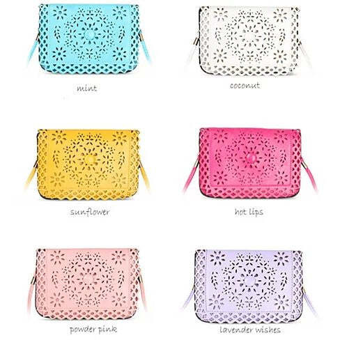 Purse Style: Horizontal - Cross Body,Color: Powder Pink - Social Butterfly A Flower And A Butterfly Filigree Design Crossbody Bag