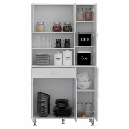 White Pantry Cabinet with Multiple Storage Shelves