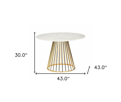 43" White And Gold Rounded Manufactured Wood And Stainless Steel Dining Table