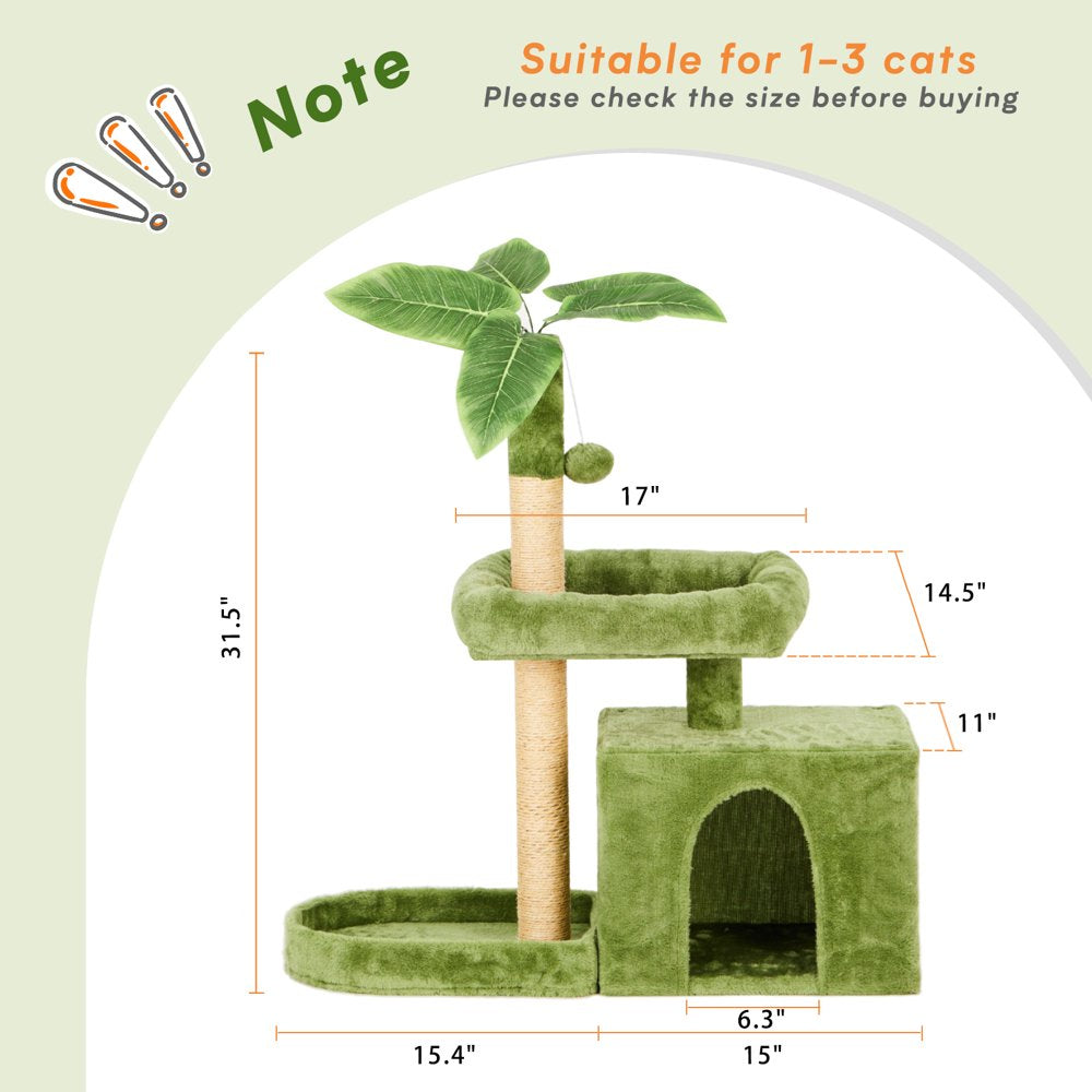 31.5" Green Leaf Cat Tree Tower - Cozy Condo & Scratching Posts