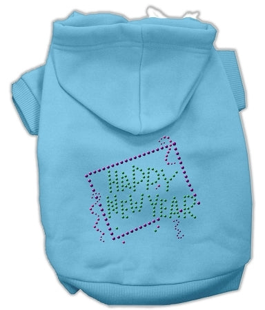 Happy New Year Rhinestone Hoodies Baby Blue M