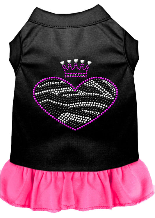 Zebra Heart Rhinestone Dress Black with Bright Pink Lg