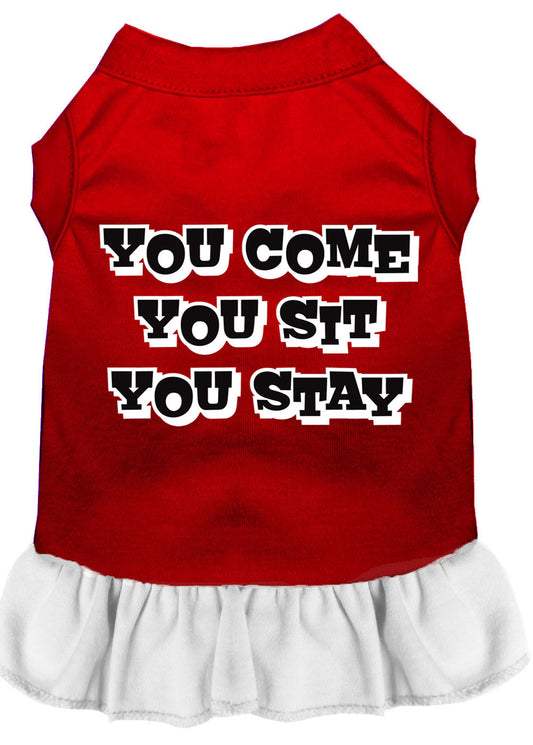 You Come, You Sit, You Stay Screen Print Dress Red with White XS