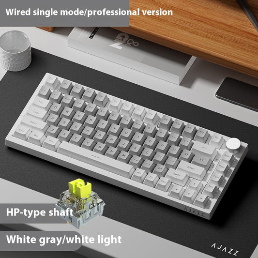 Color: White gray - Wireless Bluetooth Three-model Mechanical Keyboard Customized Hot Plug T Game Side Carving