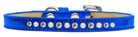 Pearl and Clear Crystal Size 8 Blue Puppy Ice Cream Collar