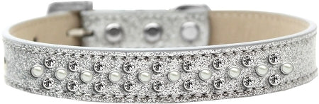 Sprinkles Ice Cream Dog Collar Pearl and Clear Crystals Size 18 Silver