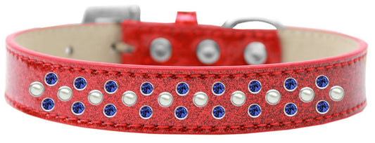 Sprinkles Ice Cream Dog Collar Pearl and Blue Crystals Size 18 Red