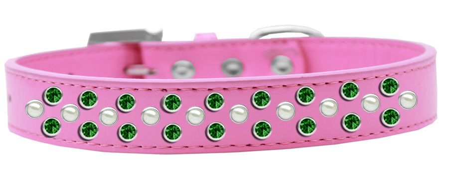 Sprinkles Dog Collar Pearl and Emerald Green Crystals Size 18 Bright Pink