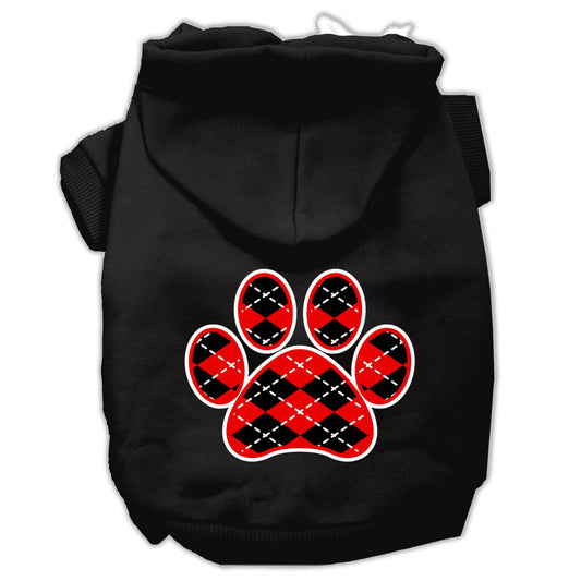 Argyle Paw Red Screen Print Pet Hoodies Black Size Lg