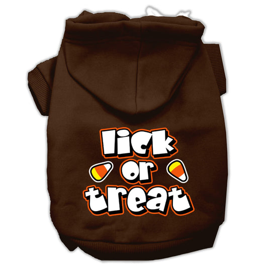 Lick Or Treat Screen Print Pet Hoodies Brown Size Sm