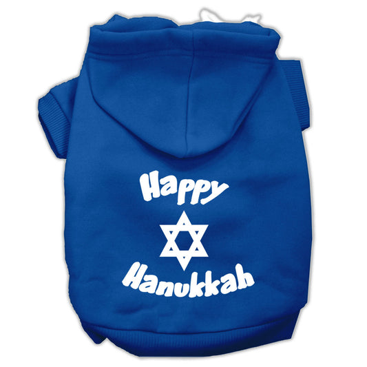 Happy Hanukkah Screen Print Pet Hoodies Blue Size XXL